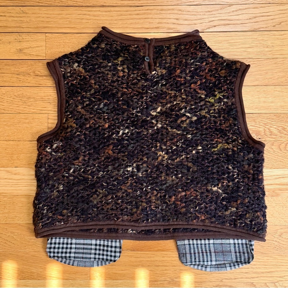 Japanese Designer Wool Blend Multi-Color Patchwork Cropped Knit Vest - S - Picture 3 of 8